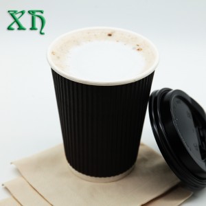 뜨거운 커피 도매 커피 잔을위한 생물 분해성 12 oz 잔물결 벽 종이컵
